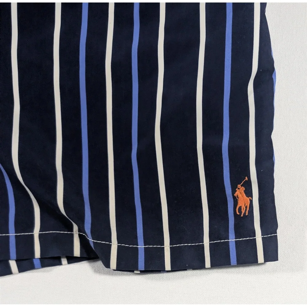 Polo Ralph Lauren Swim Trunks Mens XL Navy Blue Striped Mesh Lined Board Shorts